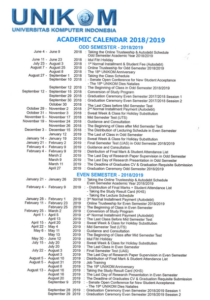 Calendar Academic 2018